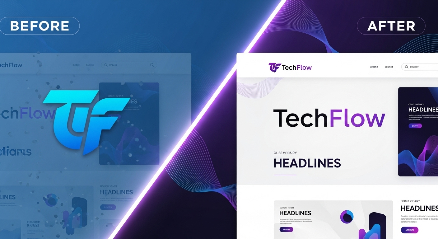 TechFlow brand identity redesign before and after